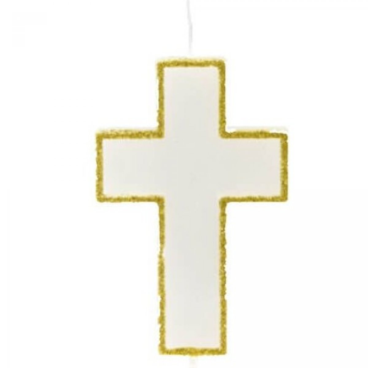 Bougie communion en forme de croix pailletée or