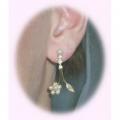 Parure bijoux mariée dorée - Perles blanches, perles - Boucles doreilles collier 