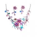 Parure bijoux florale - Collier et boucles doreilles - Cristaux multicolores
