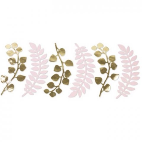 Déco floral feuilles deucalyptus et fougères rose et or - Lot de 6
